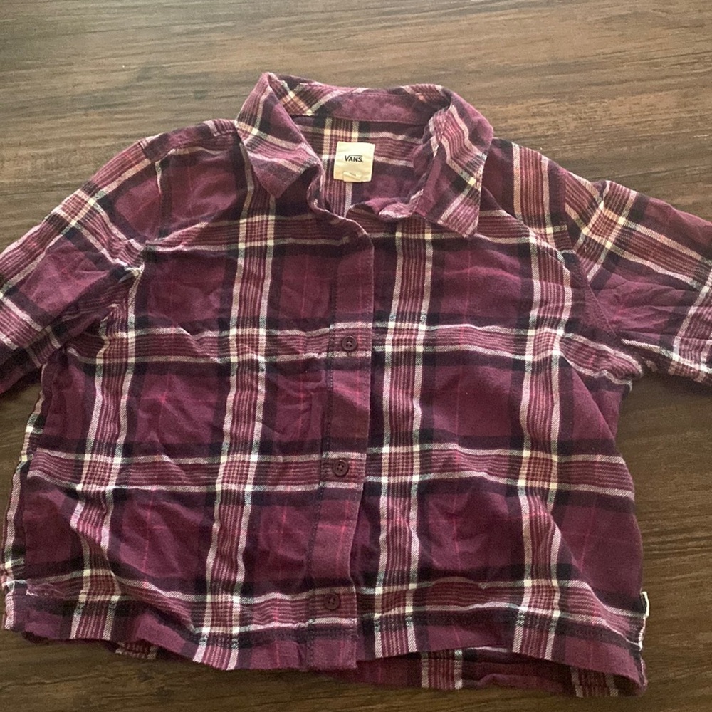 Plaid Vans cropped top button up small EUC